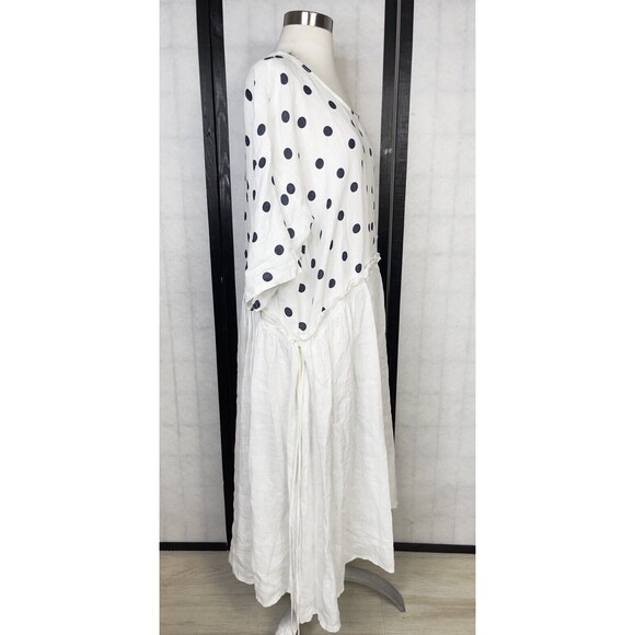 100% Lin Blanc Polka Dot Linen Dress. Size: 54 L/XL - Picture 2 of 10